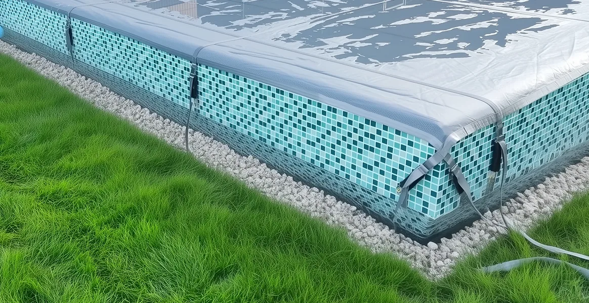 Покрывало для бассейна под снегом — защита зимой в Саратове